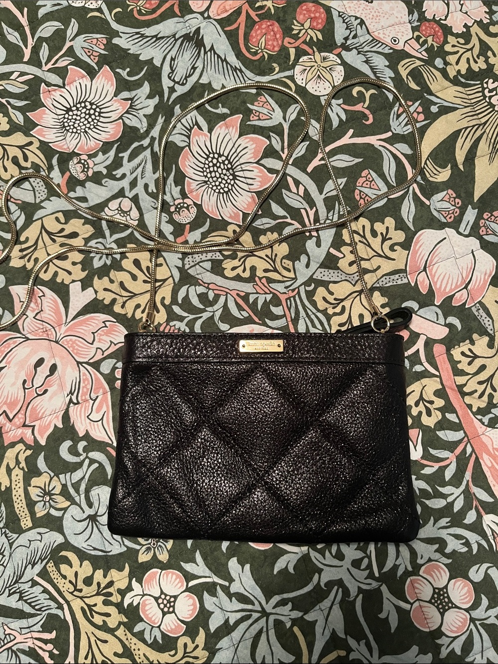 kate spade black quilted leather crossbody with gold chain
